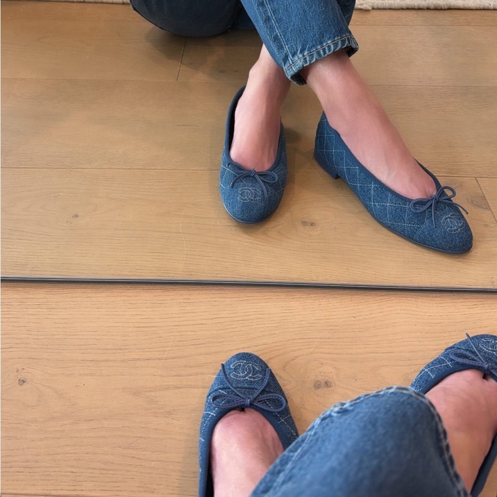 Chanel 26P Denim Quilted Ballet Flats | Size 37 - Picture 8 of 14